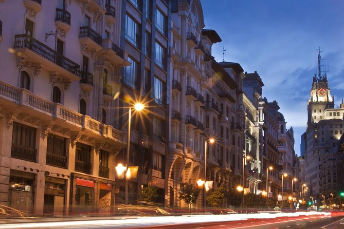 Madrid Sunset Walking Tour with Optional Flamenco Show and Dinner - Gran Vía when the city starts its evening